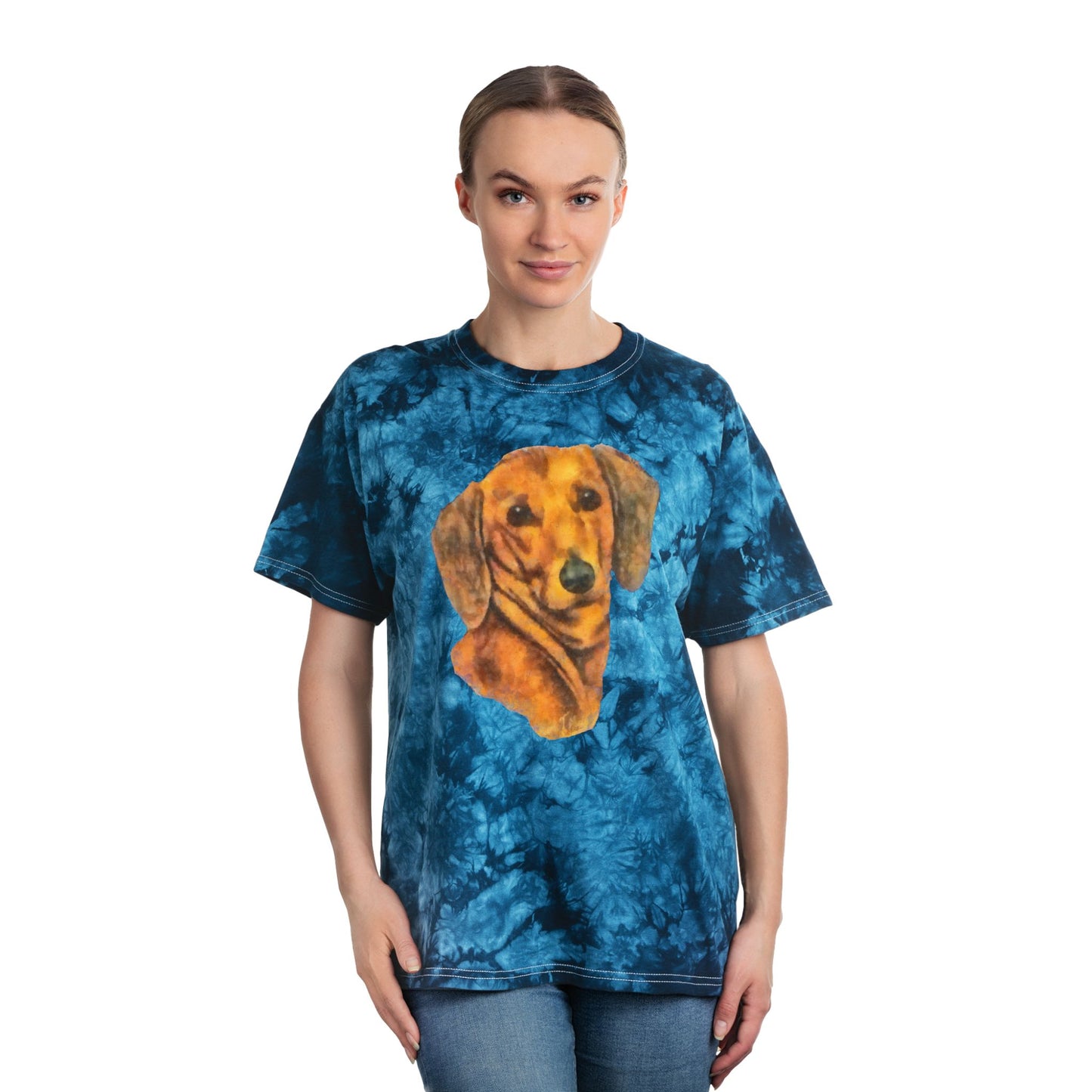 Dachshund 'Doxie 1' Unisex Cotton Tie-Dye Tee, Crystal