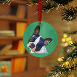 "Skipper the Boston Terrier Fine Art Christmas Tree Metal Ornament"