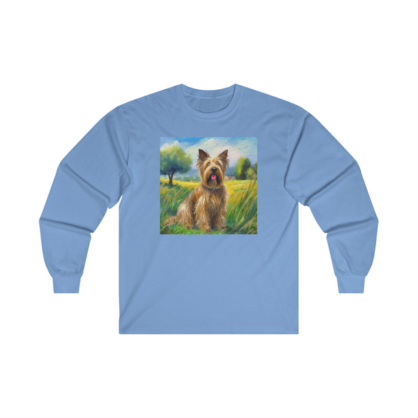 Briard in French Countryside Unisex Cotton Long Sleeve Tee