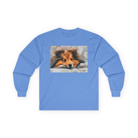 Shetland Sheepdog 'Sleepy Sheltie' Unisex Cotton Long Sleeve Tee