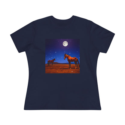 Horses In Moonlight - Relaxed Fit Women's Cotton Tee