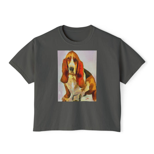 Romantic Basset Hound Women's Oversized Boxy Tee