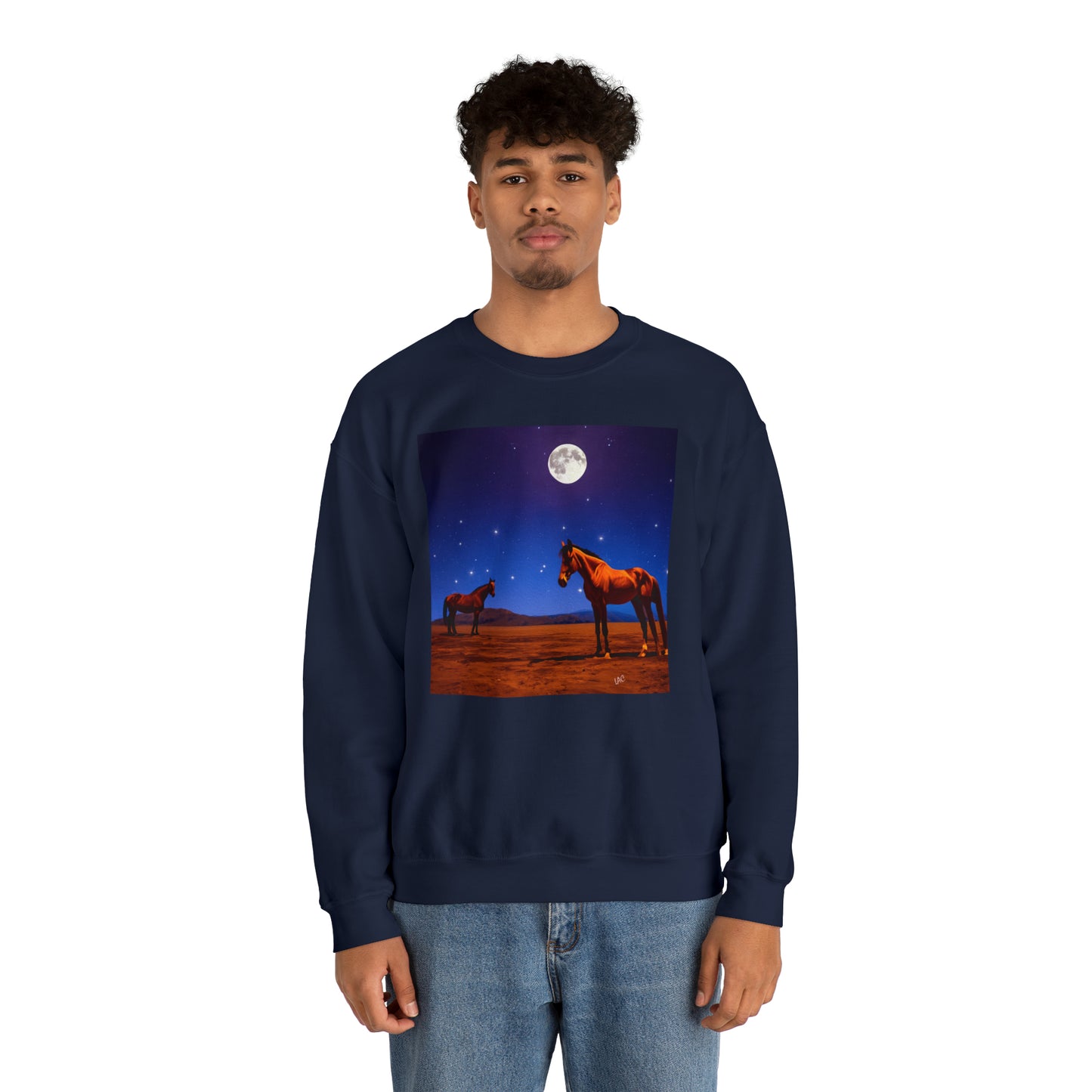 Horses in Moonlight - 	 Unisex 50/50 Crewneck Sweatshirt