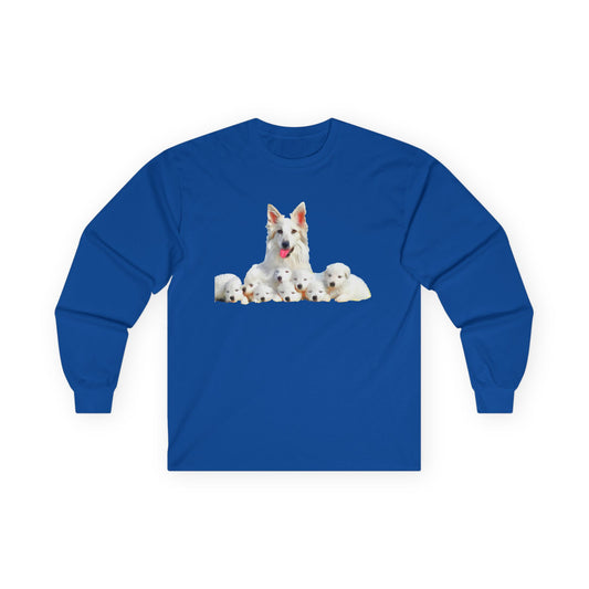 White Swiss Shepherds 'Heidi and her Pups' Classic Cotton Long Sleeve Tee