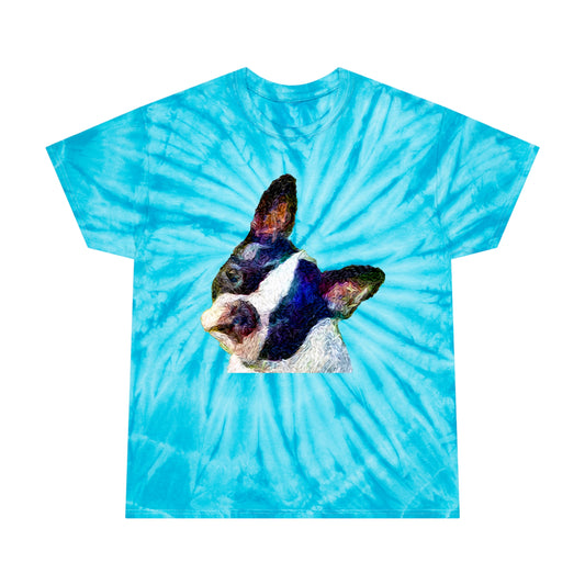 Boston Terrier 'Skipper' Unisex Cotton Tie-Dye Tee in Cyclone