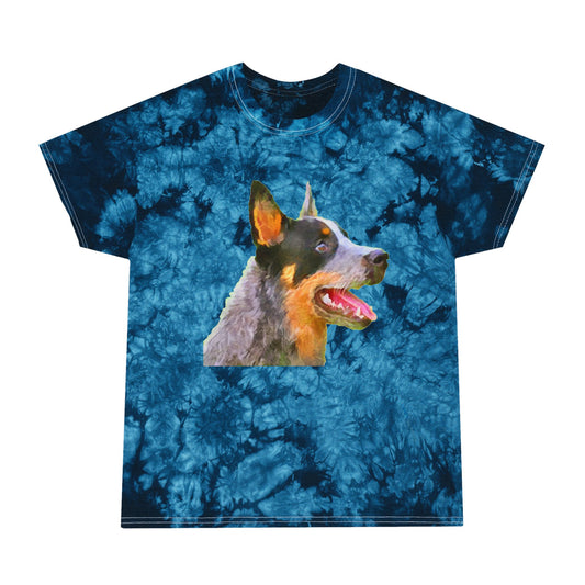 Blue Heeler - Australian Cattle Dog 'Percy' Unisex Cotton Tie-Dye Tee, Crystal