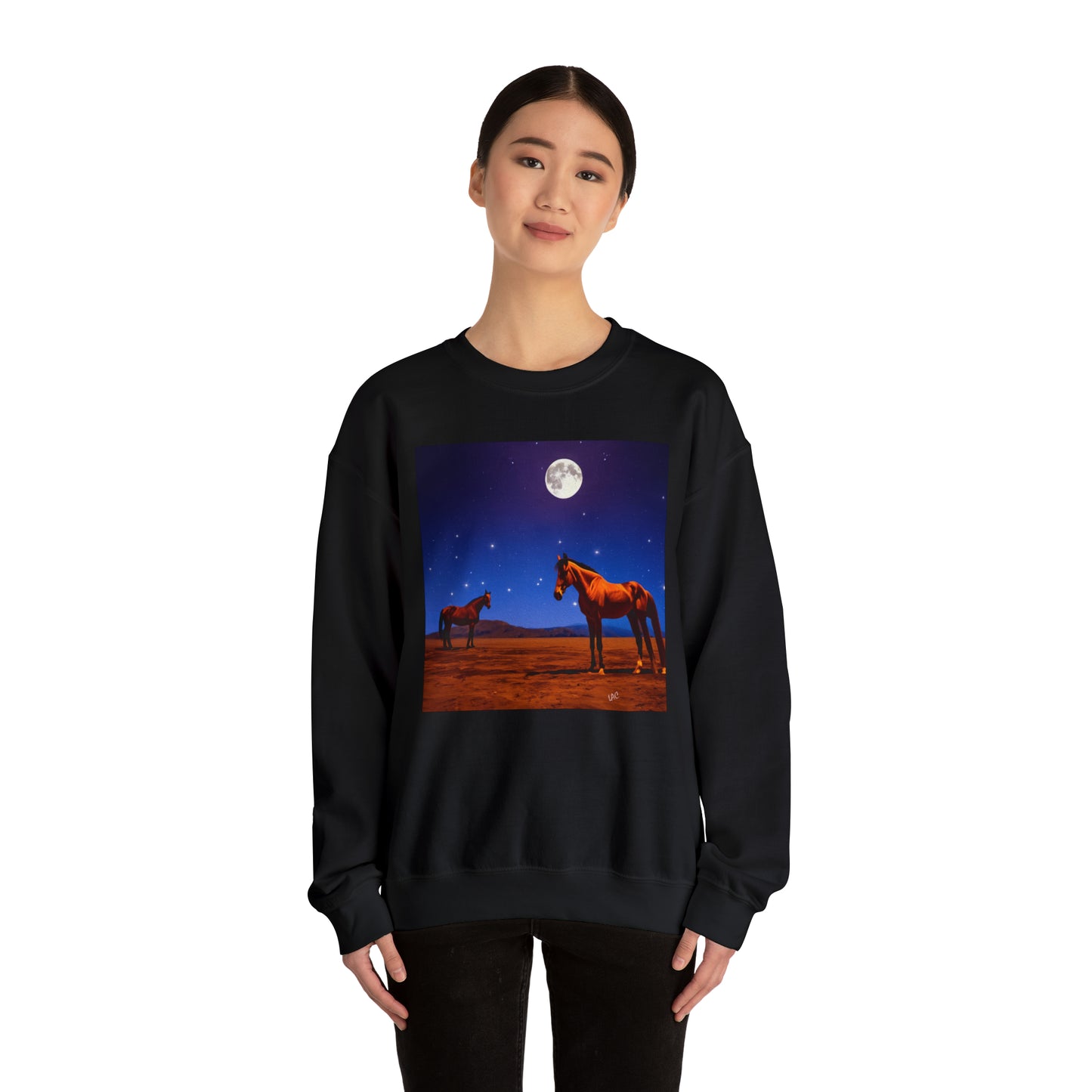 Horses in Moonlight - 	 Unisex 50/50 Crewneck Sweatshirt