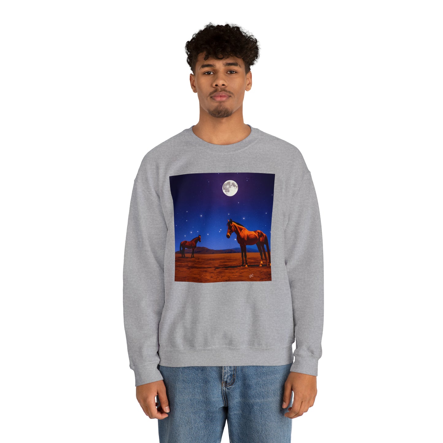 Horses in Moonlight - 	 Unisex 50/50 Crewneck Sweatshirt