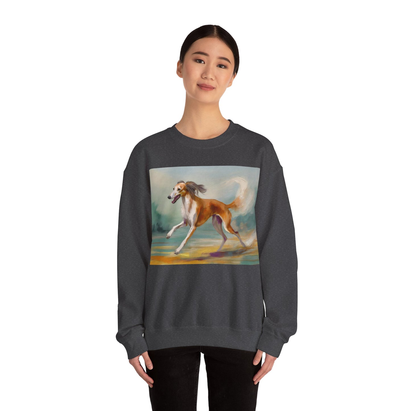 Saluki 'On the Run' Unisex 50/50 Crewneck Sweatshirt