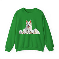 White Swiss Shepherds - 'Heidi and Her Pups' Unisex 50/50 Crewneck Sweatshirt