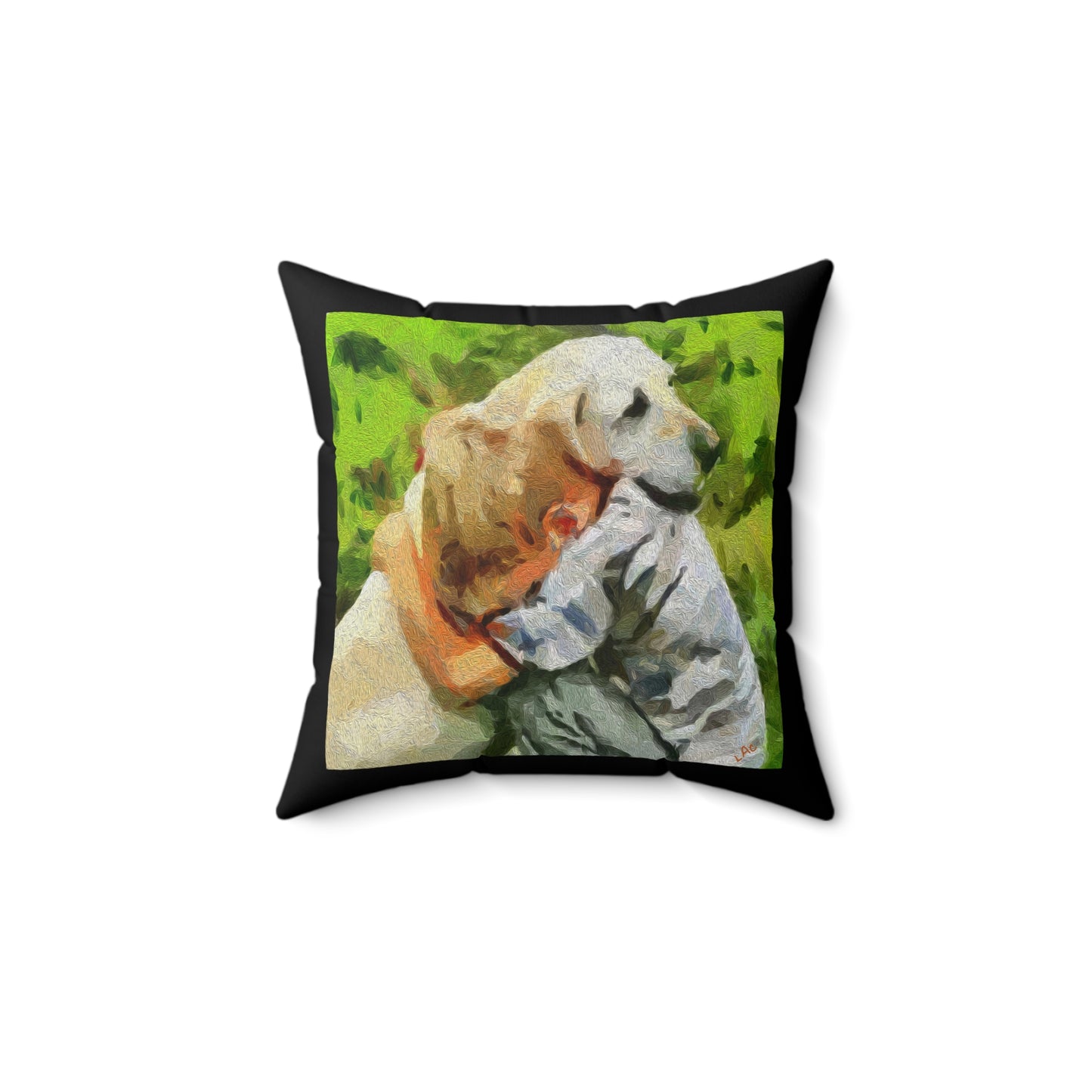 Yellow Lab and Child Spun Polyester Throw Pillow