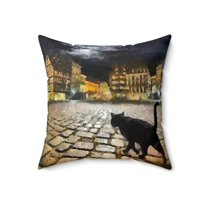 Night Cat Prowling - Spun Polyester Throw Pillow