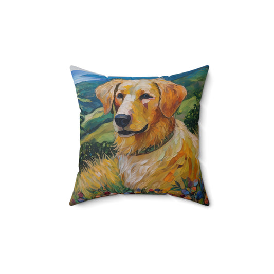 Golden Retriever Spun Polyester Throw Pillow