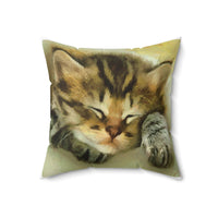Sleepy Brucie the Cat - Spun Polyester Throw Pillow