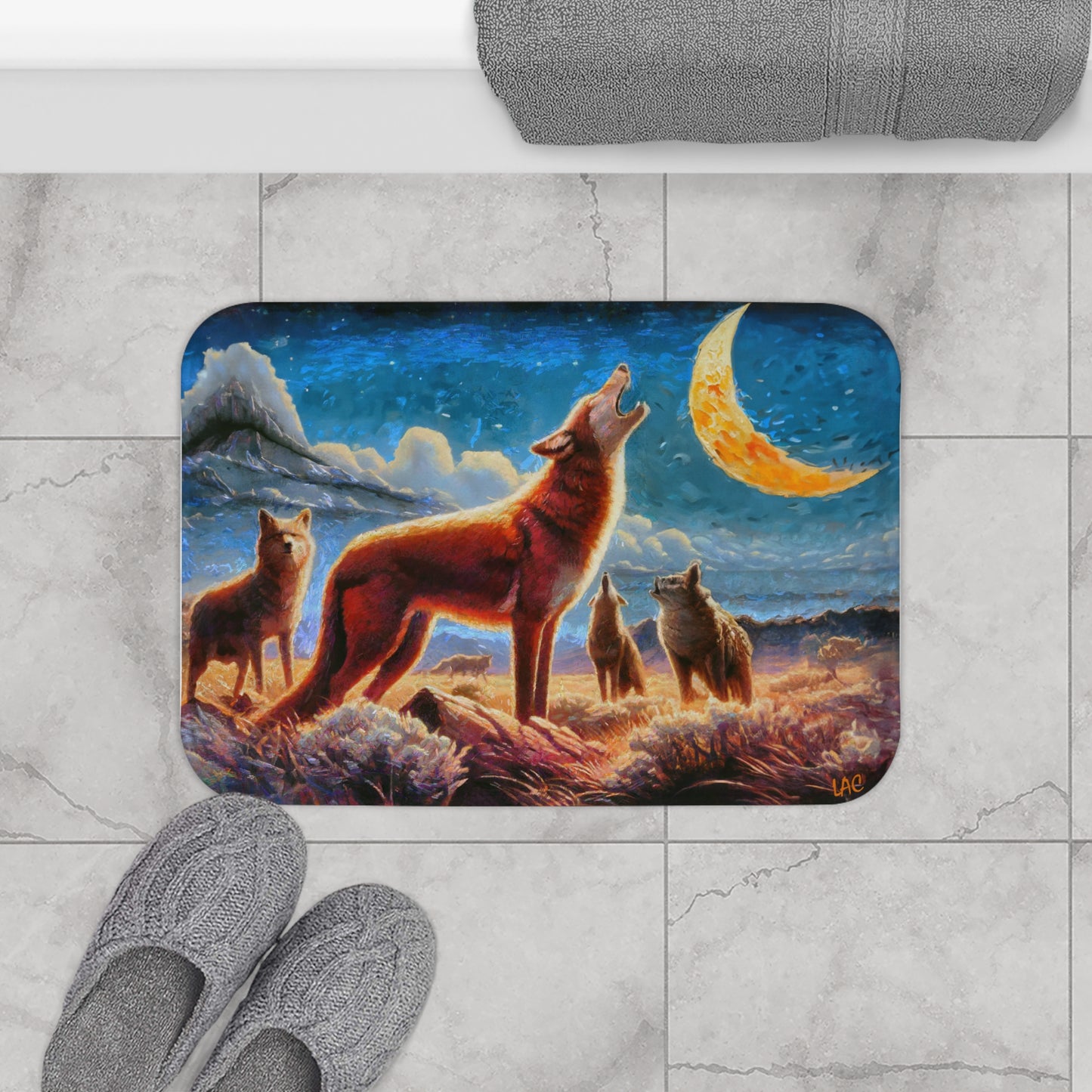 Coyotees Howling at Moon Bathroom Rug Mat