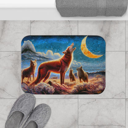 Coyotees Howling at Moon Bathroom Rug Mat