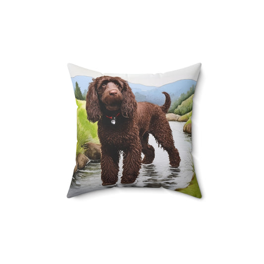 Irish Water Spaniel Spun Polyester Square Pillow