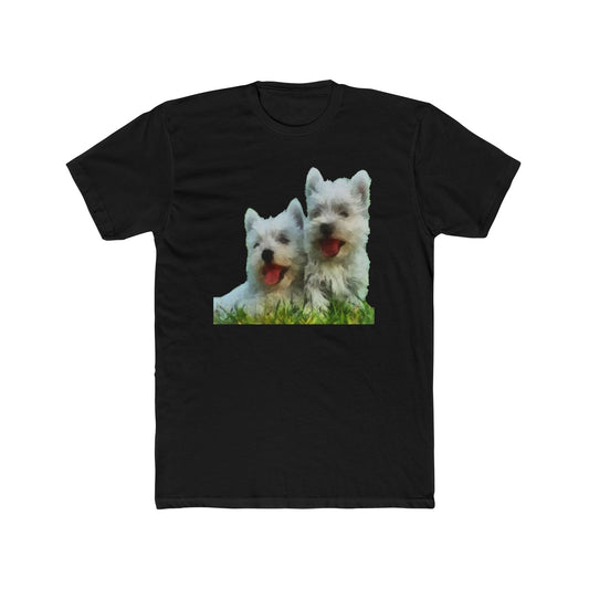 Elegant West Highland Terrier Artistic Painting Men's Fitted Cotton Crew Tee