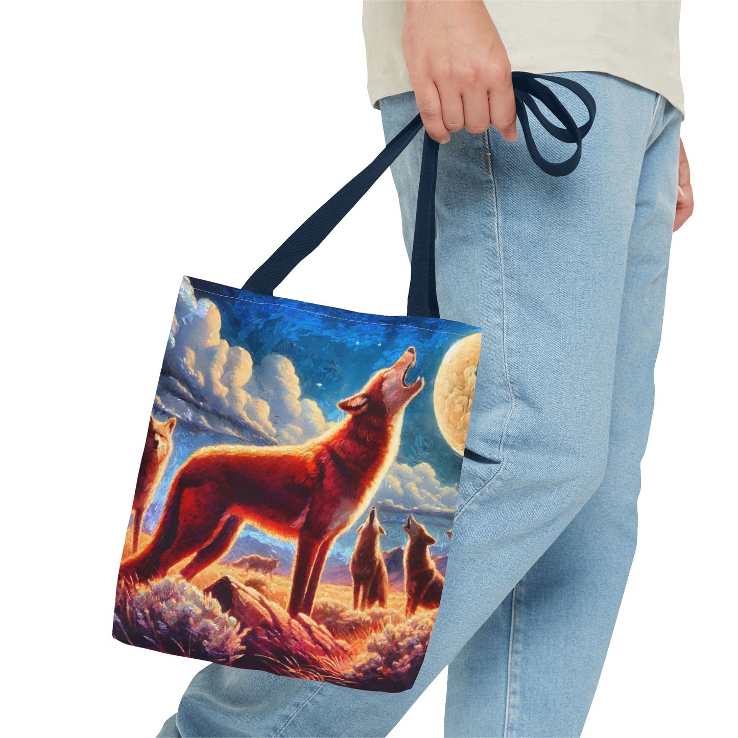 Coyotees Howling Under Moonlight Tote Bag