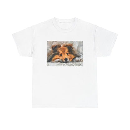Shetland Sheepdog 'Sleepy Sheltie' Unisex Heavy Cotton Tee