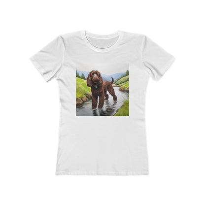 Irish Water Spaniel Artistic Painting Women's Slim Fitted Ringspun Cotton Tee