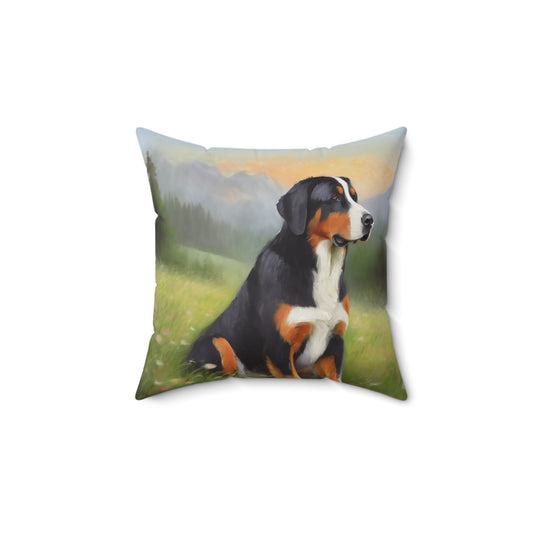 Greater Swiss Mountain Dog Spun Polyester Throw Pillow