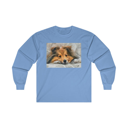 Shetland Sheepdog 'Sleepy Sheltie' Unisex Cotton Long Sleeve Tee