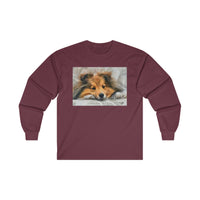 Shetland Sheepdog 'Sleepy Sheltie' Unisex Cotton Long Sleeve Tee