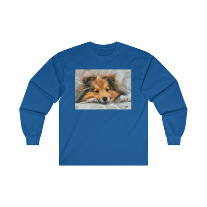 Shetland Sheepdog 'Sleepy Sheltie' Unisex Cotton Long Sleeve Tee