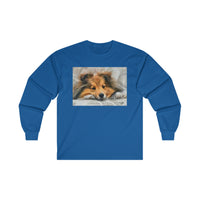 Shetland Sheepdog 'Sleepy Sheltie' Unisex Cotton Long Sleeve Tee