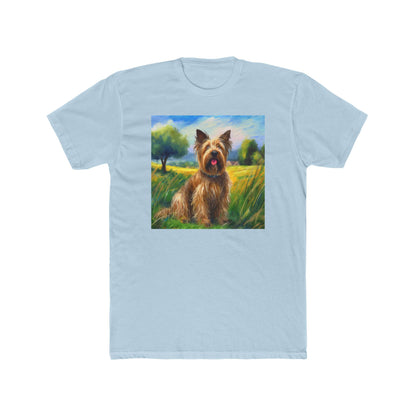 Briard in French Countryside Men's Fitted Cotton Crew Tee