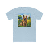 Briard in French Countryside Men's Fitted Cotton Crew Tee