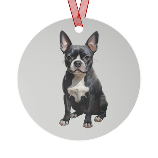 Blue Boston Terrier - Christmas Tree Metal Ornaments