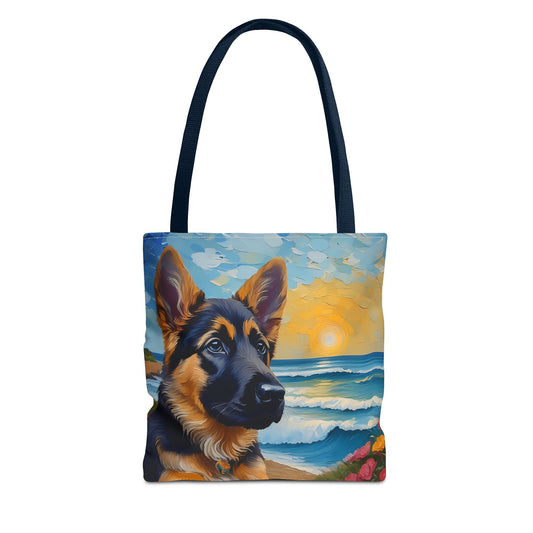 German Shepherd Puppy Polyester Tote Bag: Adventure Awaits!