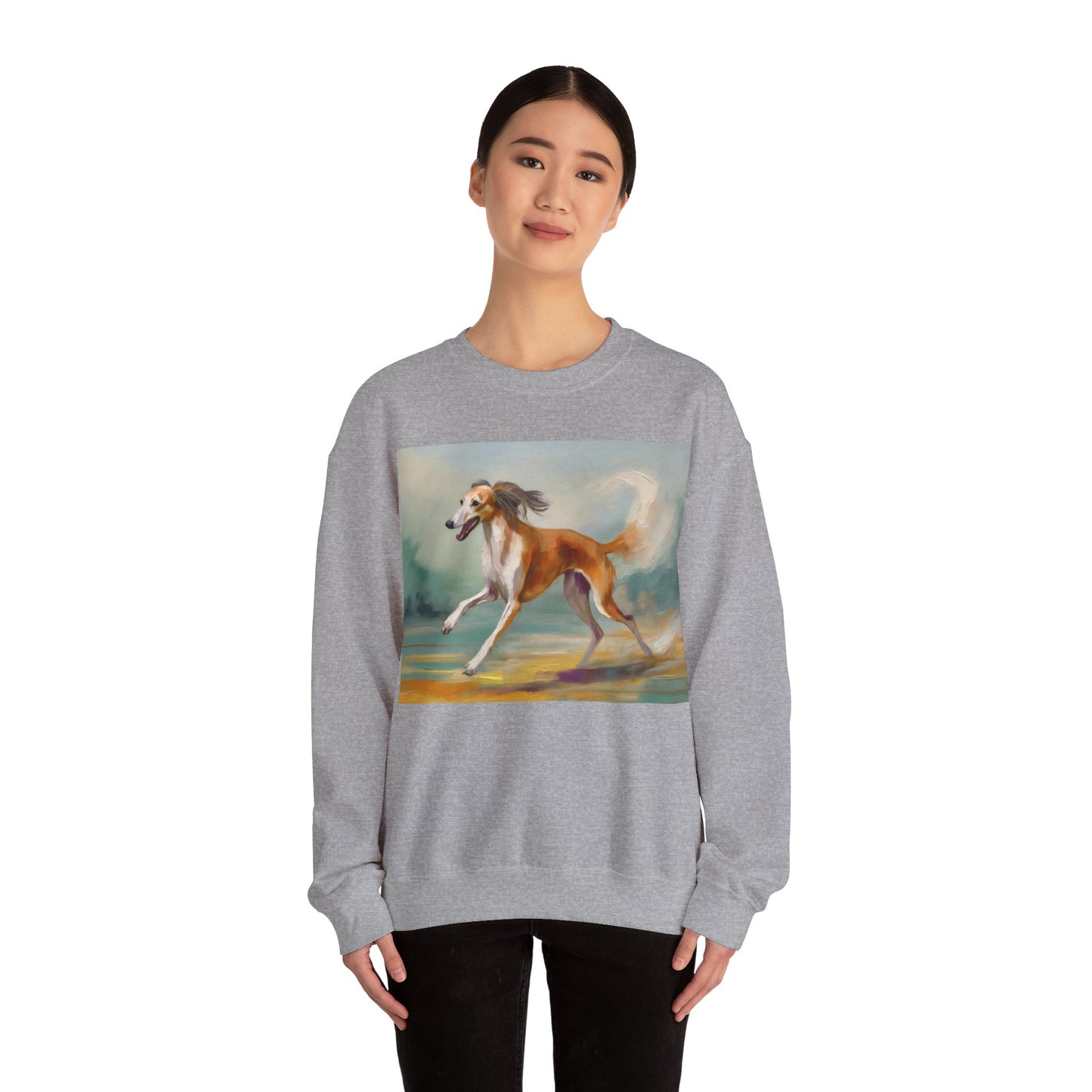 Saluki 'On the Run' Unisex 50/50 Crewneck Sweatshirt