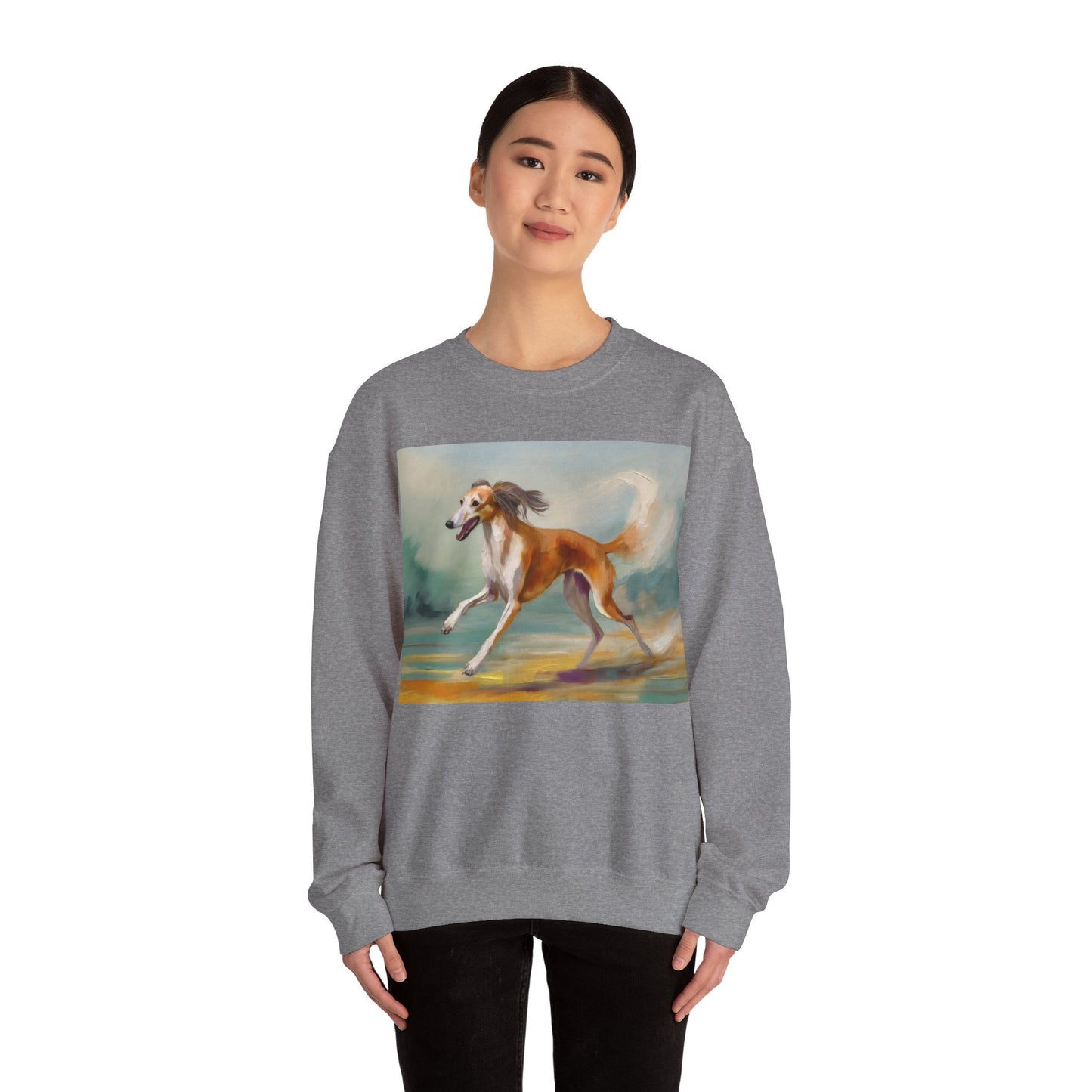 Saluki 'On the Run' Unisex 50/50 Crewneck Sweatshirt