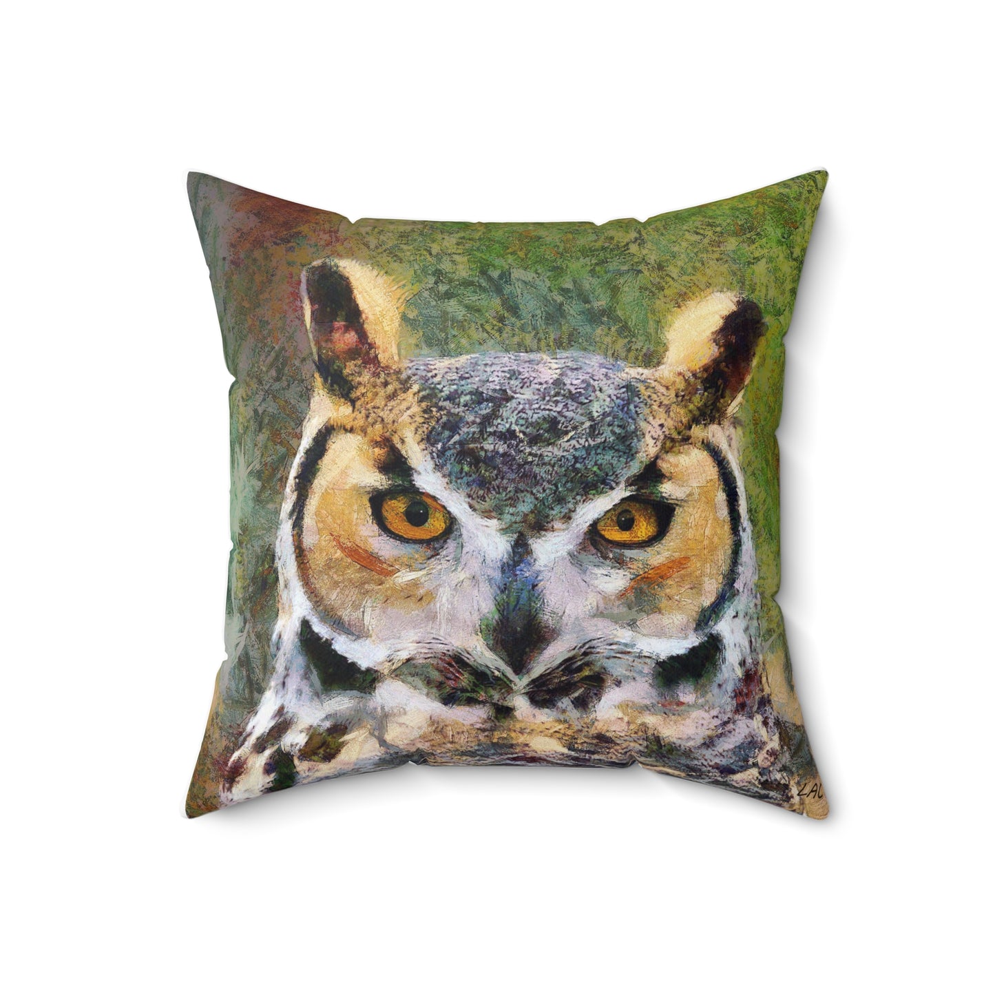 Great Horned Owl 'Hooty' Spun Polyester Throw Pillow