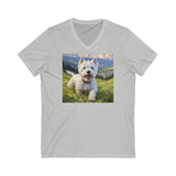 "Westie Whimsy Unisex Jersey Short Sleeve V-Neck Tee"