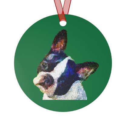 Comical Boston Terrier 'Skipper' Metal Ornament