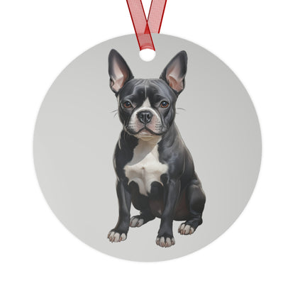 Blue Boston Terrier - Christmas Tree Metal Ornaments