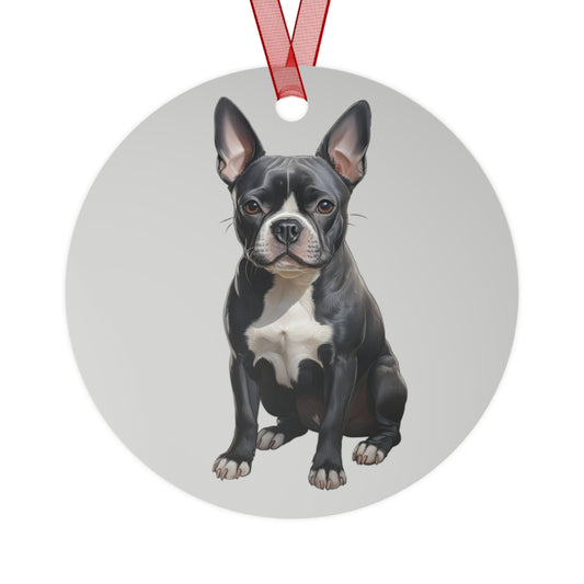 Blue Boston Terrier - Christmas Tree Metal Ornaments