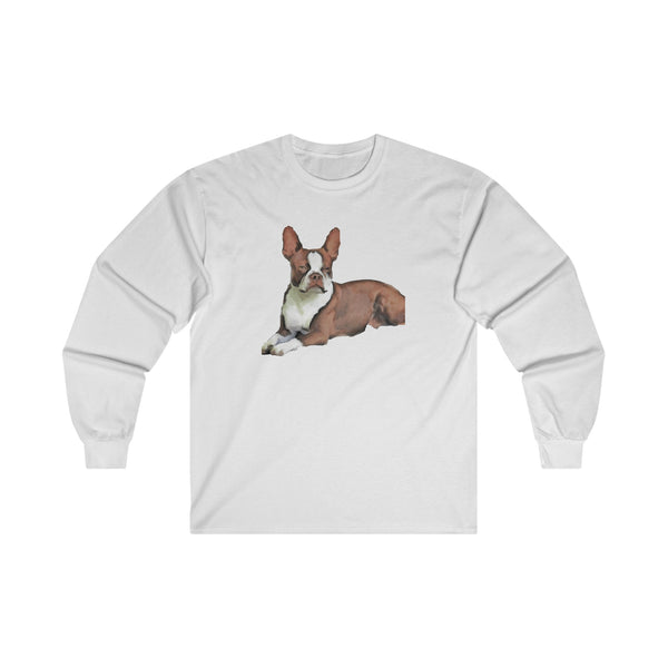 Boston Terrier - Brown & White  - Unisex Classic Cotton Long Sleeve Tee