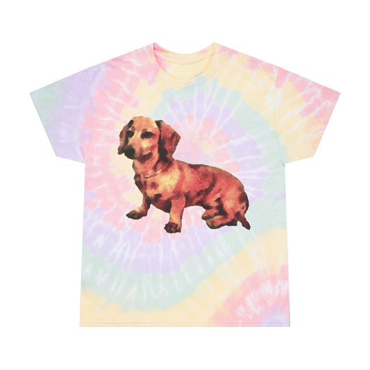 Dachshund 'Simone' Unisex Cotton Tie-Dye Tee, Spiral
