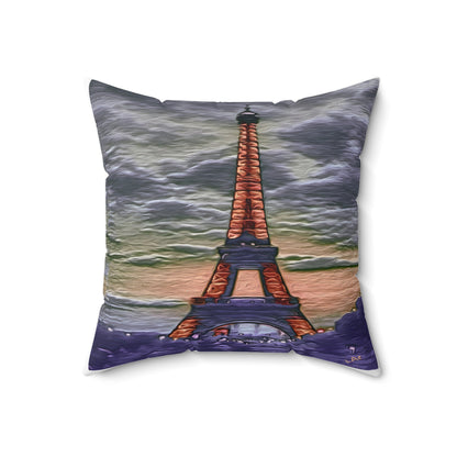 Eiffel Tower Sunset - Spun Polyester Throw Pillow
