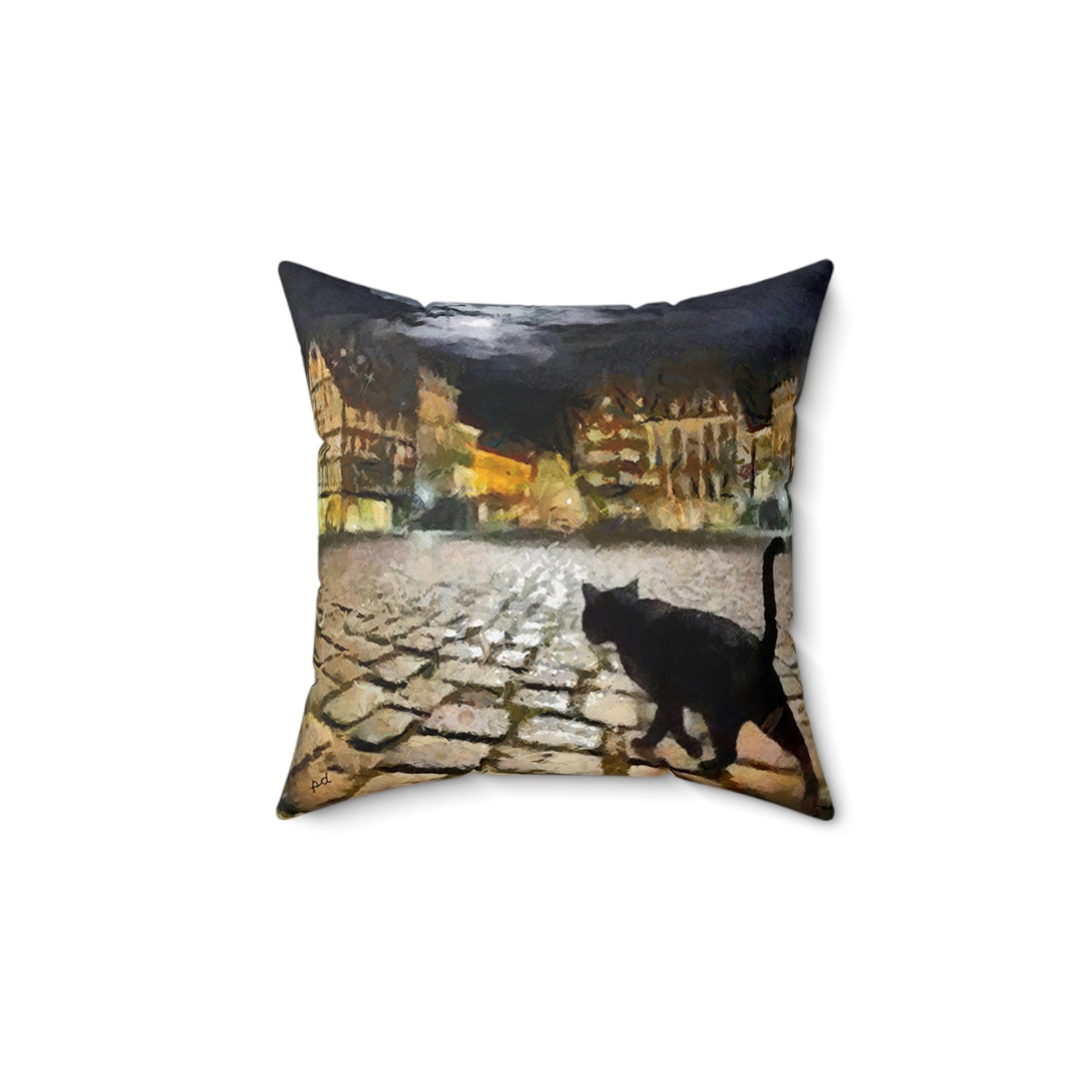 Night Cat Prowling - Spun Polyester Throw Pillow