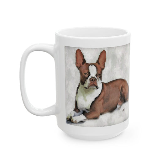 Boston Terrier Comical Ceramic Mug - Brown & White