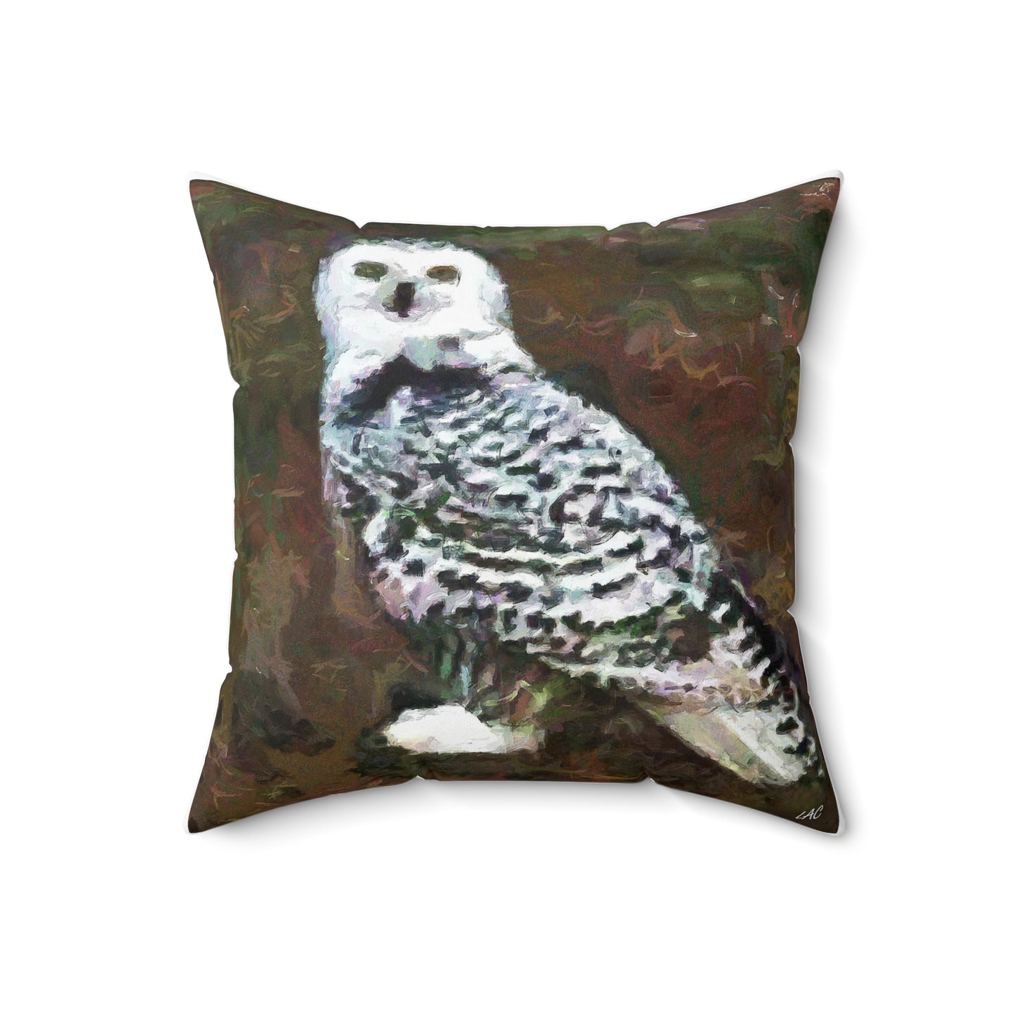 Snowy White Owl - Spun Polyester Throw  Pillow