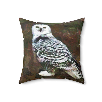 Snowy White Owl - Spun Polyester Throw  Pillow