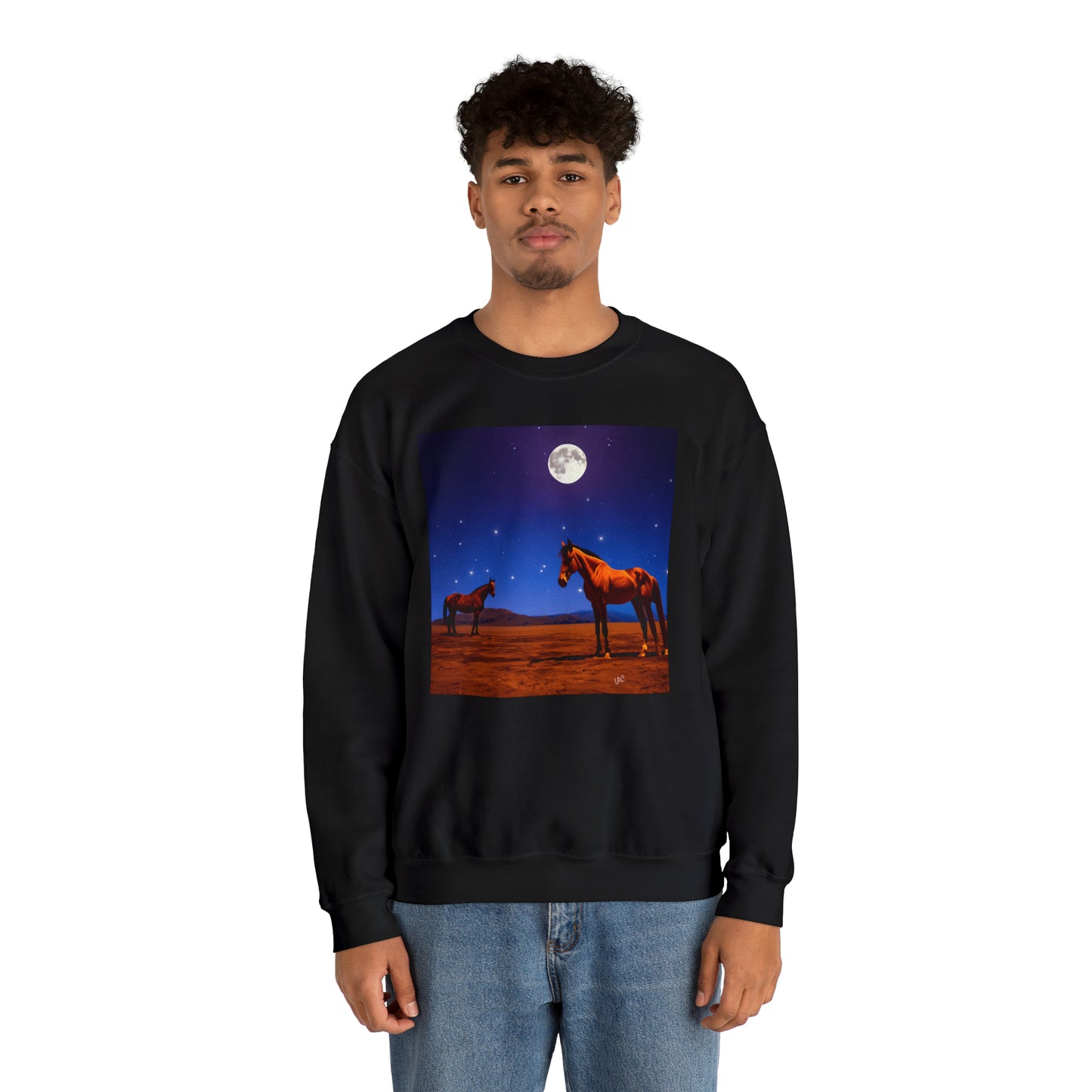 Horses in Moonlight - 	 Unisex 50/50 Crewneck Sweatshirt