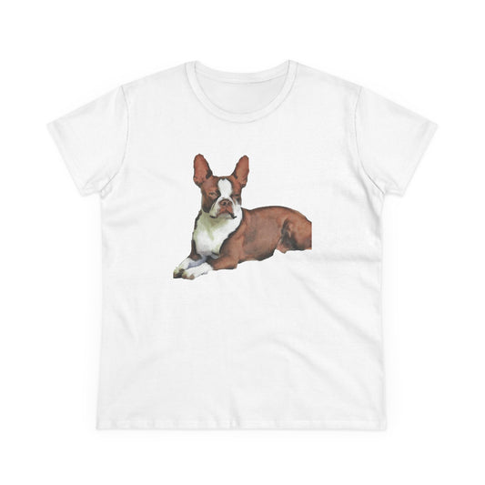 Boston Terrier Midweight Cotton Tee - Brown & White